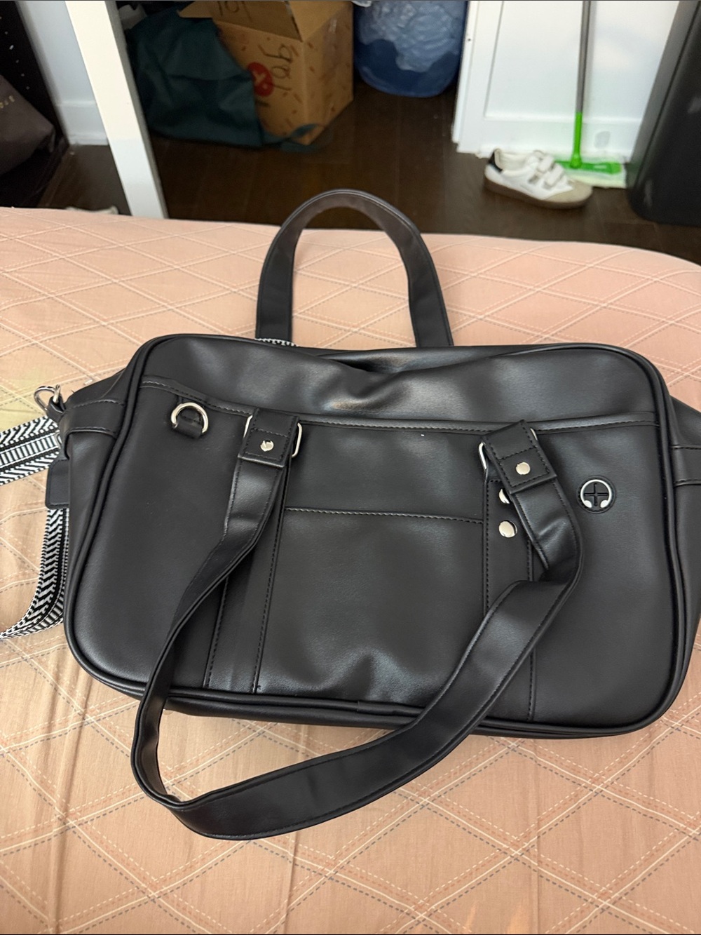 Japanese JK Black Faux Leather School Bag with Detachable Strap
